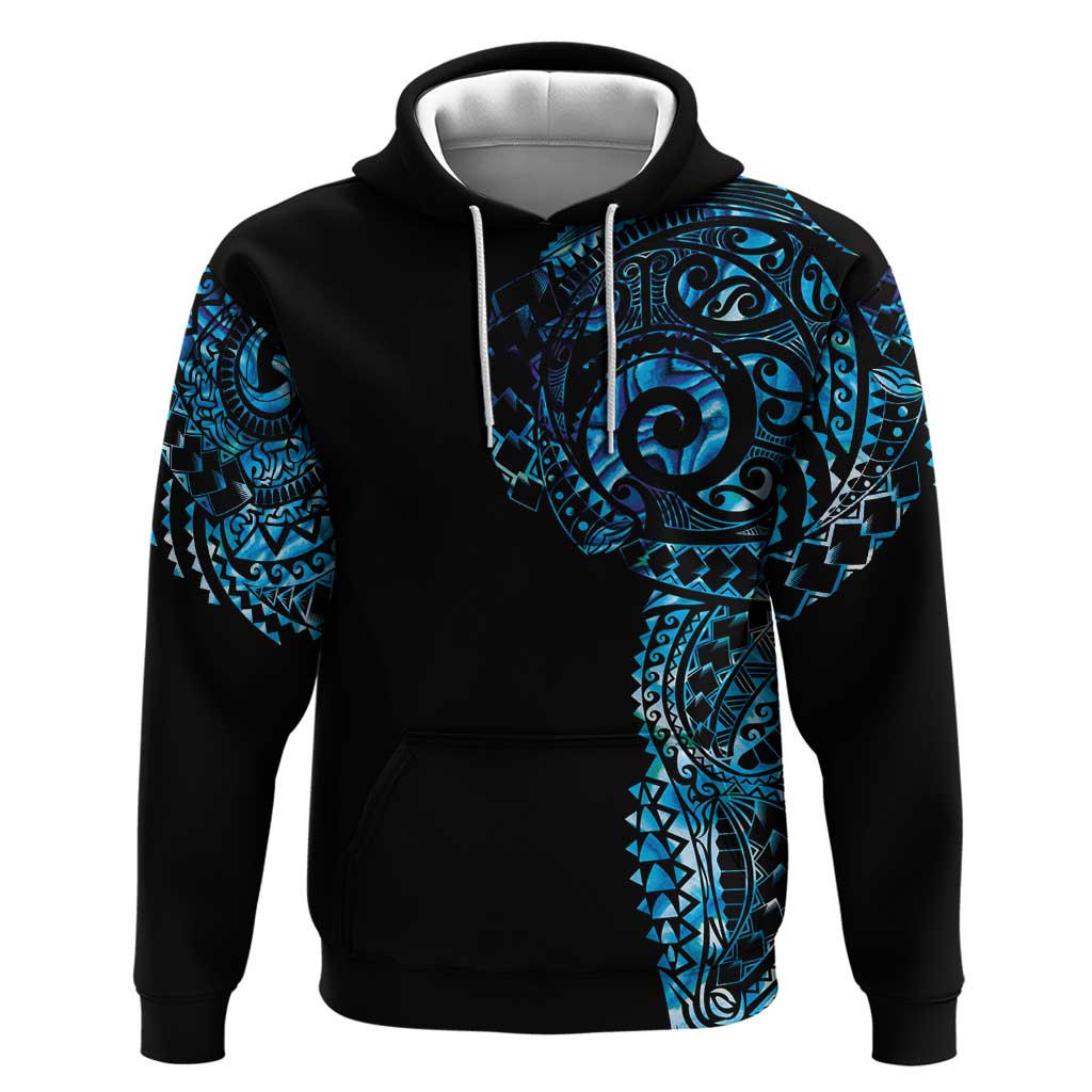 New Zealand Maori Koru Art Traditional Tattoo Hoodie Paua Shell LT03 Pullover Hoodie Black - Polynesian Pride