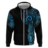 New Zealand Maori Koru Art Traditional Tattoo Hoodie Paua Shell LT03 Zip Hoodie Black - Polynesian Pride