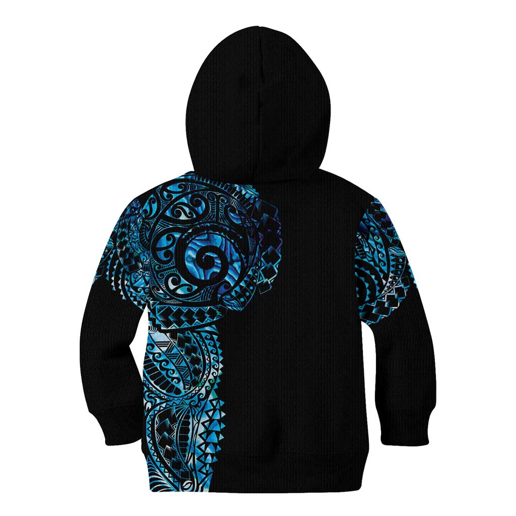 New Zealand Maori Koru Art Traditional Tattoo Kid Hoodie Paua Shell LT03 - Polynesian Pride