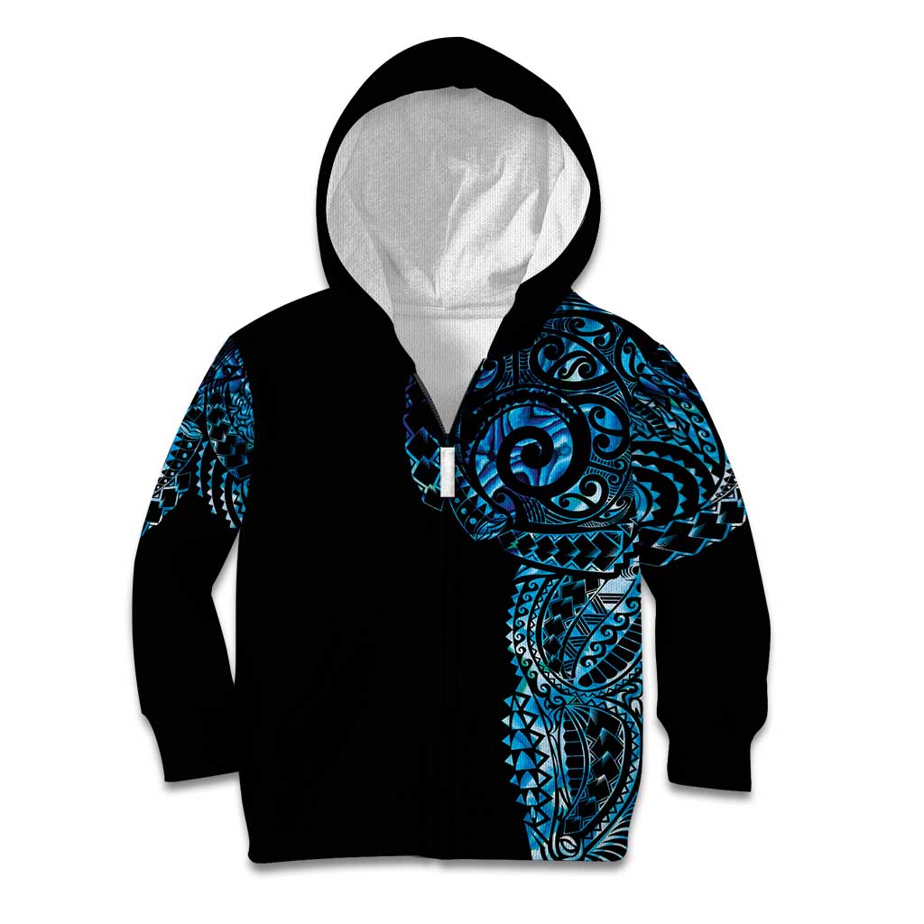 New Zealand Maori Koru Art Traditional Tattoo Kid Hoodie Paua Shell LT03 Zip Hoodie Black - Polynesian Pride
