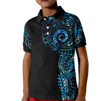 New Zealand Maori Koru Art Traditional Tattoo Kid Polo Shirt Paua Shell LT03 Kid Black - Polynesian Pride