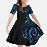 New Zealand Maori Koru Art Traditional Tattoo Kid Short Sleeve Dress Paua Shell LT03 KID Black - Polynesian Pride