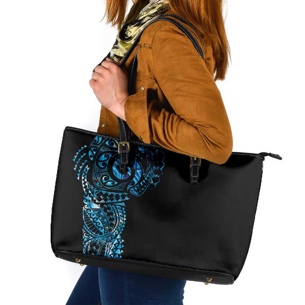 New Zealand Maori Koru Art Traditional Tattoo Leather Tote Bag Paua Shell