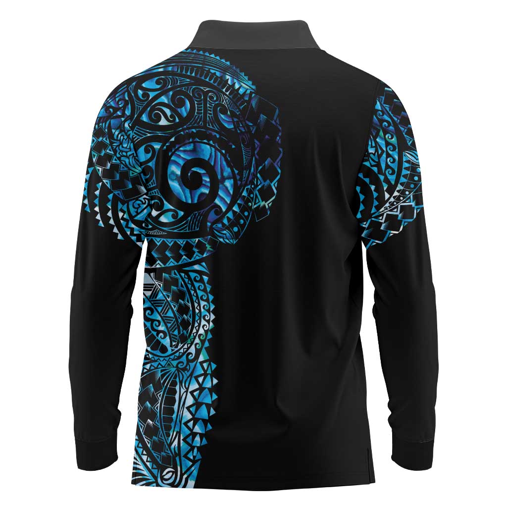 New Zealand Maori Koru Art Traditional Tattoo Long Sleeve Polo Shirt Paua Shell LT03 - Polynesian Pride