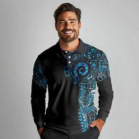 New Zealand Maori Koru Art Traditional Tattoo Long Sleeve Polo Shirt Paua Shell LT03 - Polynesian Pride