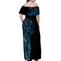 New Zealand Maori Koru Art Traditional Tattoo Off Shoulder Maxi Dress Paua Shell LT03 - Polynesian Pride