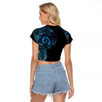 New Zealand Maori Koru Art Traditional Tattoo Raglan Cropped T Shirt Paua Shell LT03 - Polynesian Pride