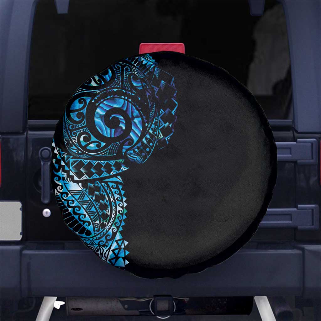 New Zealand Maori Koru Art Traditional Tattoo Spare Tire Cover Paua Shell LT03 No hole Black - Polynesian Pride
