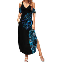 New Zealand Maori Koru Art Traditional Tattoo Summer Maxi Dress Paua Shell LT03 Women Black - Polynesian Pride