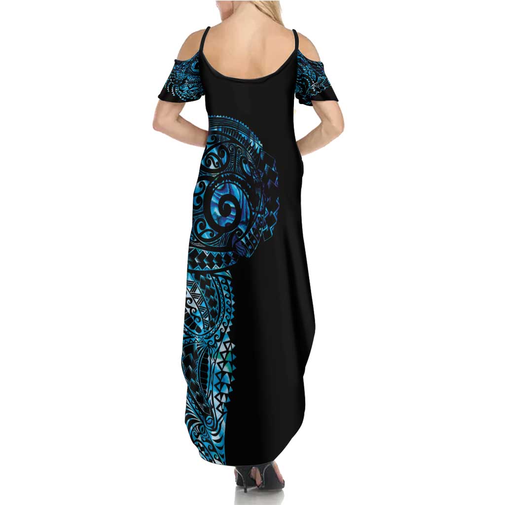 New Zealand Maori Koru Art Traditional Tattoo Summer Maxi Dress Paua Shell LT03 - Polynesian Pride