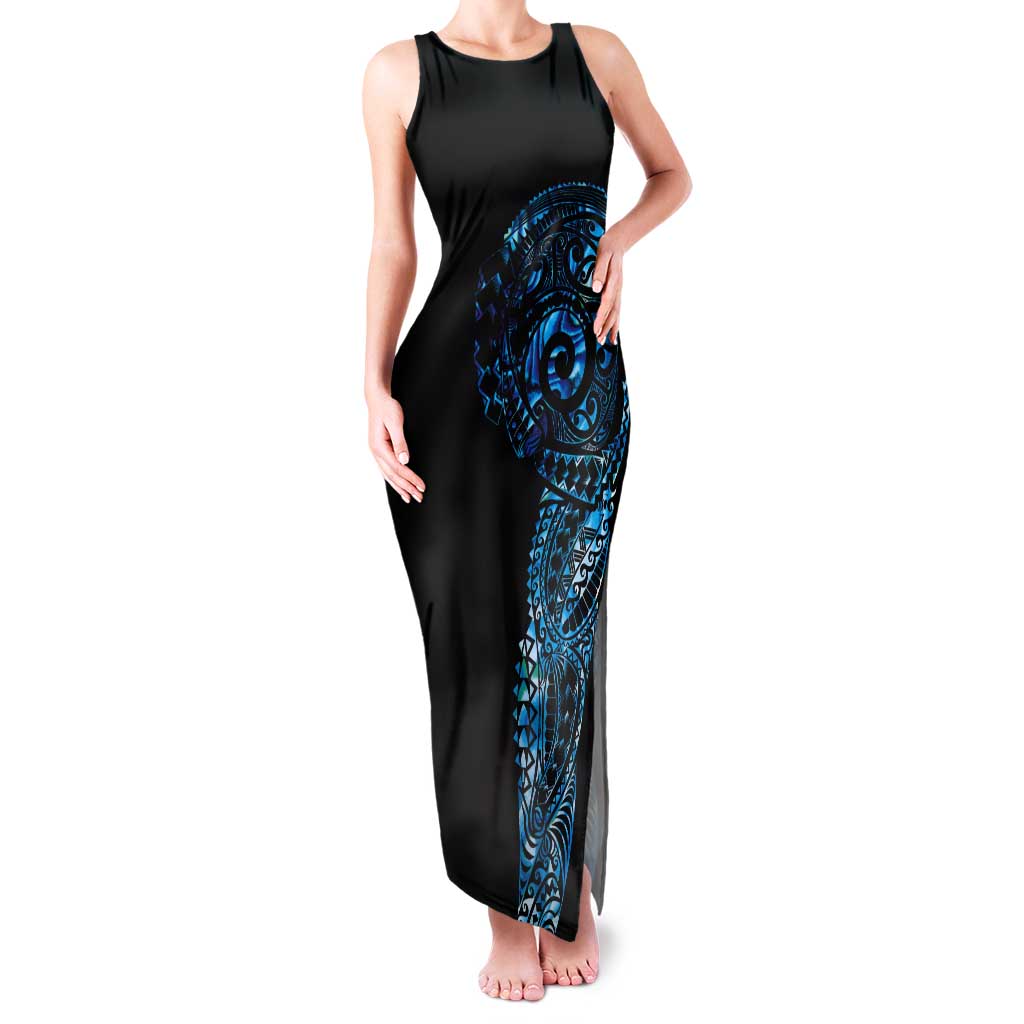 New Zealand Maori Koru Art Traditional Tattoo Tank Maxi Dress Paua Shell LT03 Women Black - Polynesian Pride