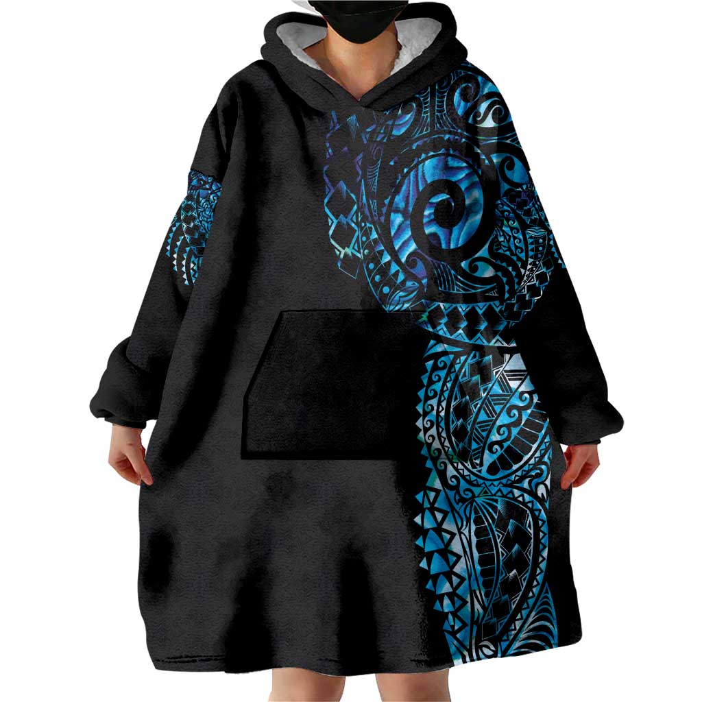 New Zealand Maori Koru Art Traditional Tattoo Wearable Blanket Hoodie Paua Shell LT03 - Polynesian Pride