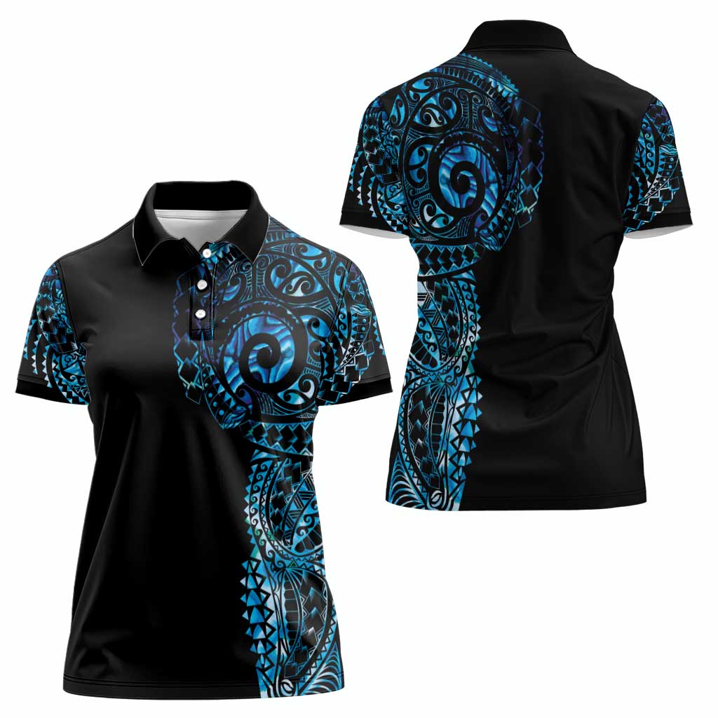 New Zealand Maori Koru Art Traditional Tattoo Women Polo Shirt Paua Shell LT03 - Polynesian Pride