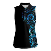 New Zealand Maori Koru Art Traditional Tattoo Women Sleeveless Polo Shirt Paua Shell LT03 Female Black - Polynesian Pride