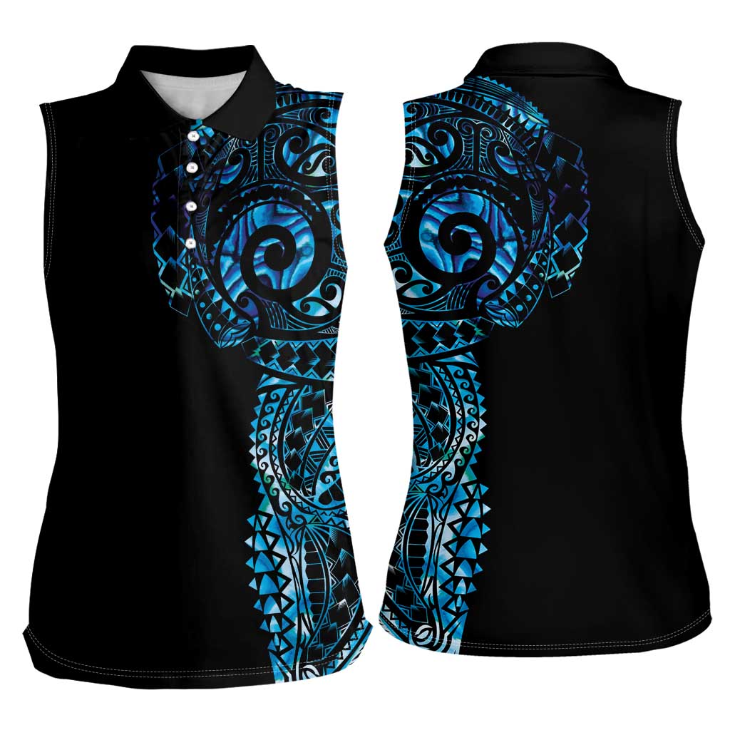 New Zealand Maori Koru Art Traditional Tattoo Women Sleeveless Polo Shirt Paua Shell LT03 - Polynesian Pride