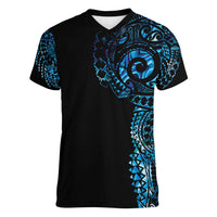 New Zealand Maori Koru Art Traditional Tattoo Women V-Neck T-Shirt Paua Shell LT03 Female Black - Polynesian Pride