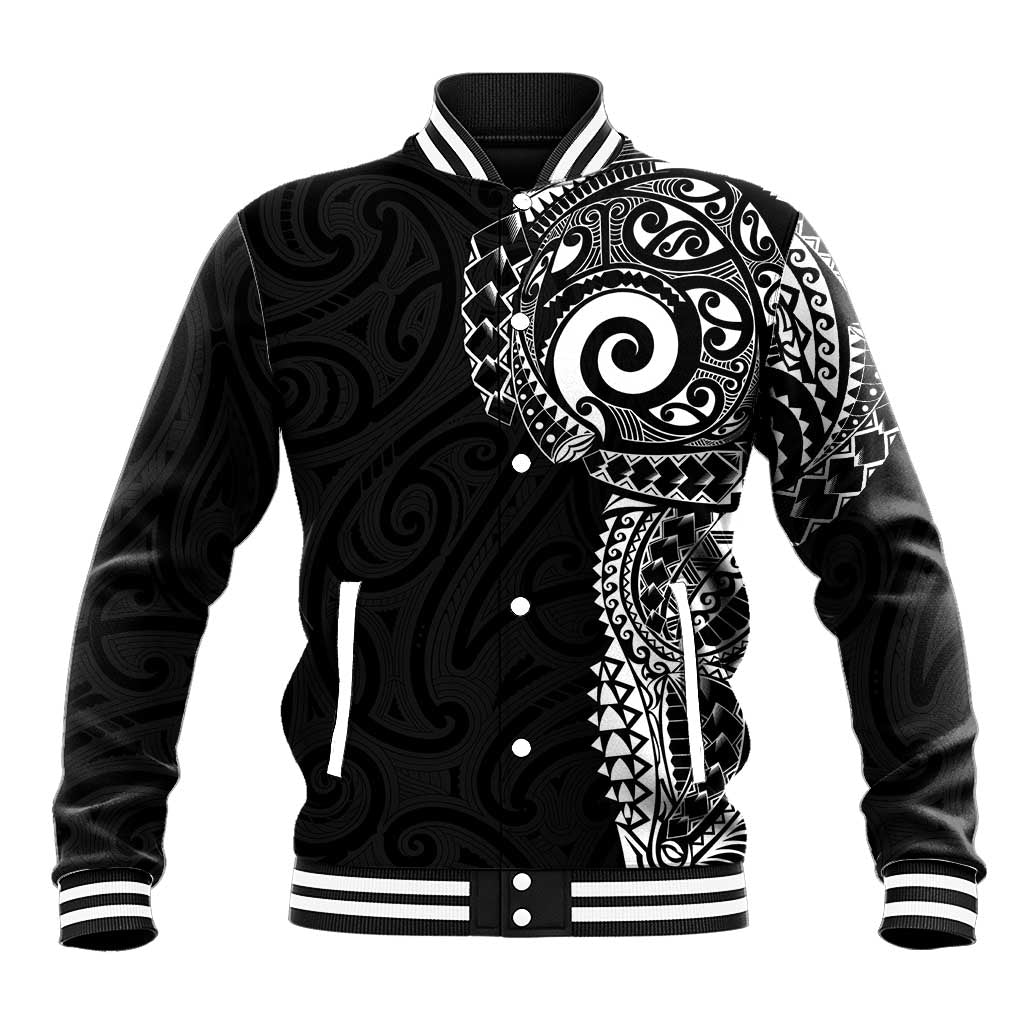 New Zealand Maori Koru Art Traditional Tattoo Baseball Jacket Simple Style LT03 Unisex Black - Polynesian Pride
