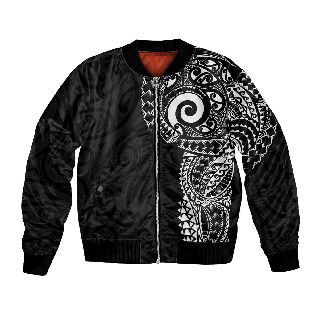 New Zealand Maori Koru Art Traditional Tattoo Bomber Jacket Simple Style LT03 Unisex Black - Polynesian Pride