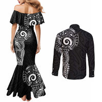 New Zealand Maori Koru Art Traditional Tattoo Couples Matching Mermaid Dress and Long Sleeve Button Shirt Simple Style LT03 - Polynesian Pride