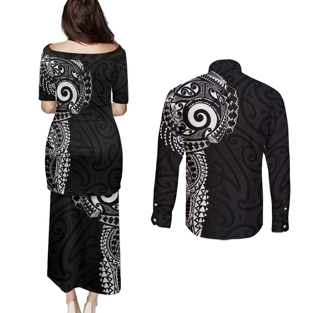 New Zealand Maori Koru Art Traditional Tattoo Couples Matching Puletasi and Long Sleeve Button Shirt Simple Style LT03 - Polynesian Pride