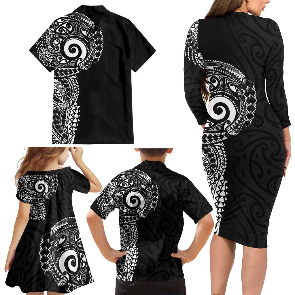New Zealand Maori Koru Art Traditional Tattoo Family Matching Long Sleeve Bodycon Dress and Hawaiian Shirt Simple Style LT03 - Polynesian Pride