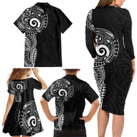 New Zealand Maori Koru Art Traditional Tattoo Family Matching Long Sleeve Bodycon Dress and Hawaiian Shirt Simple Style LT03 - Polynesian Pride