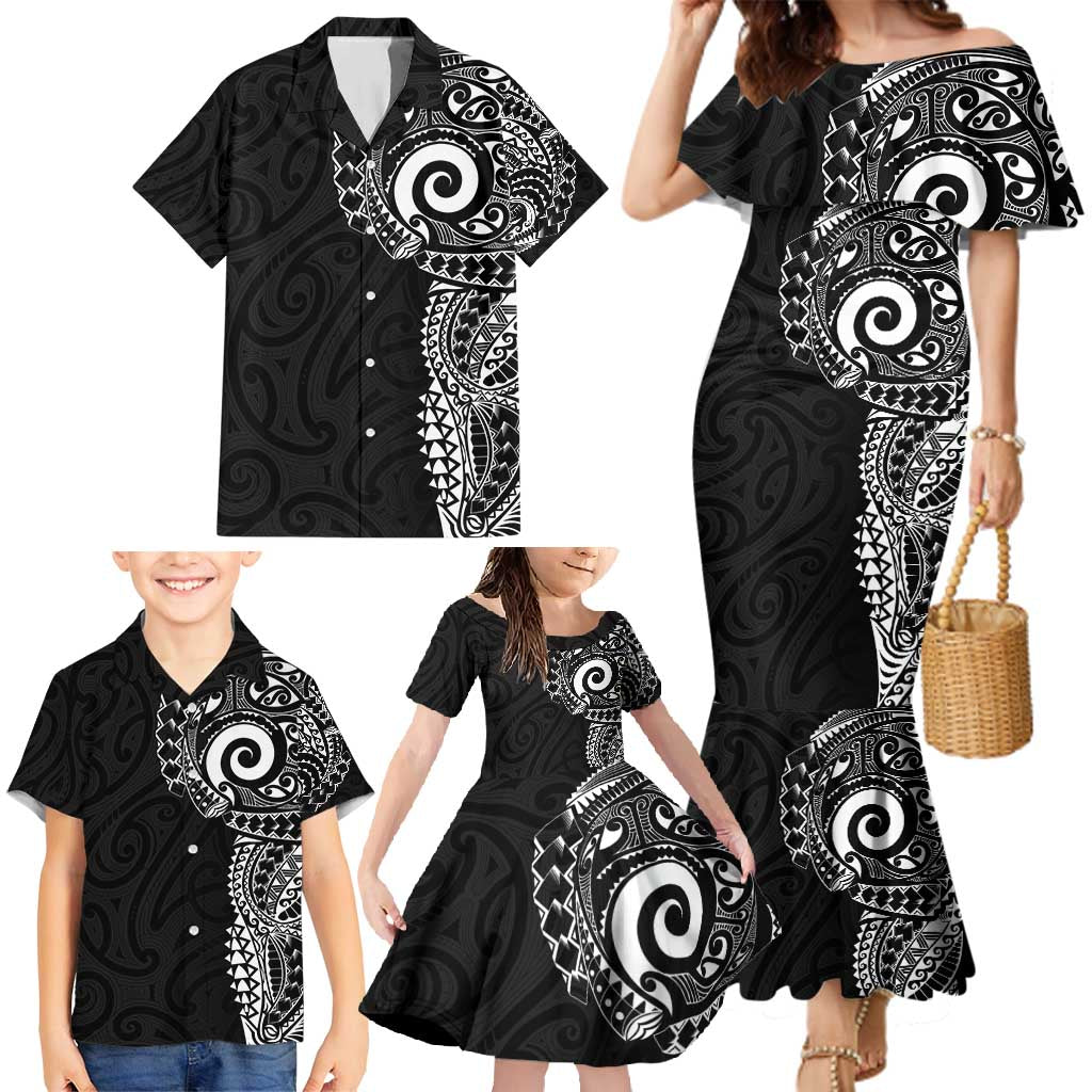 New Zealand Maori Koru Art Traditional Tattoo Family Matching Mermaid Dress and Hawaiian Shirt Simple Style LT03 - Polynesian Pride