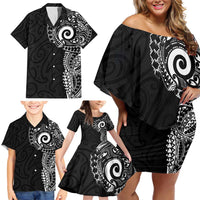 New Zealand Maori Koru Art Traditional Tattoo Family Matching Off Shoulder Short Dress and Hawaiian Shirt Simple Style LT03 - Polynesian Pride