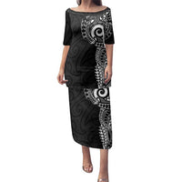 New Zealand Maori Koru Art Traditional Tattoo Family Matching Puletasi and Hawaiian Shirt Simple Style LT03 Mom's Dress Black - Polynesian Pride