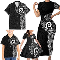 New Zealand Maori Koru Art Traditional Tattoo Family Matching Short Sleeve Bodycon Dress and Hawaiian Shirt Simple Style LT03 - Polynesian Pride