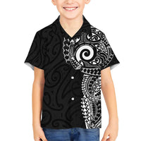 New Zealand Maori Koru Art Traditional Tattoo Family Matching Short Sleeve Bodycon Dress and Hawaiian Shirt Simple Style LT03 Son's Shirt Black - Polynesian Pride