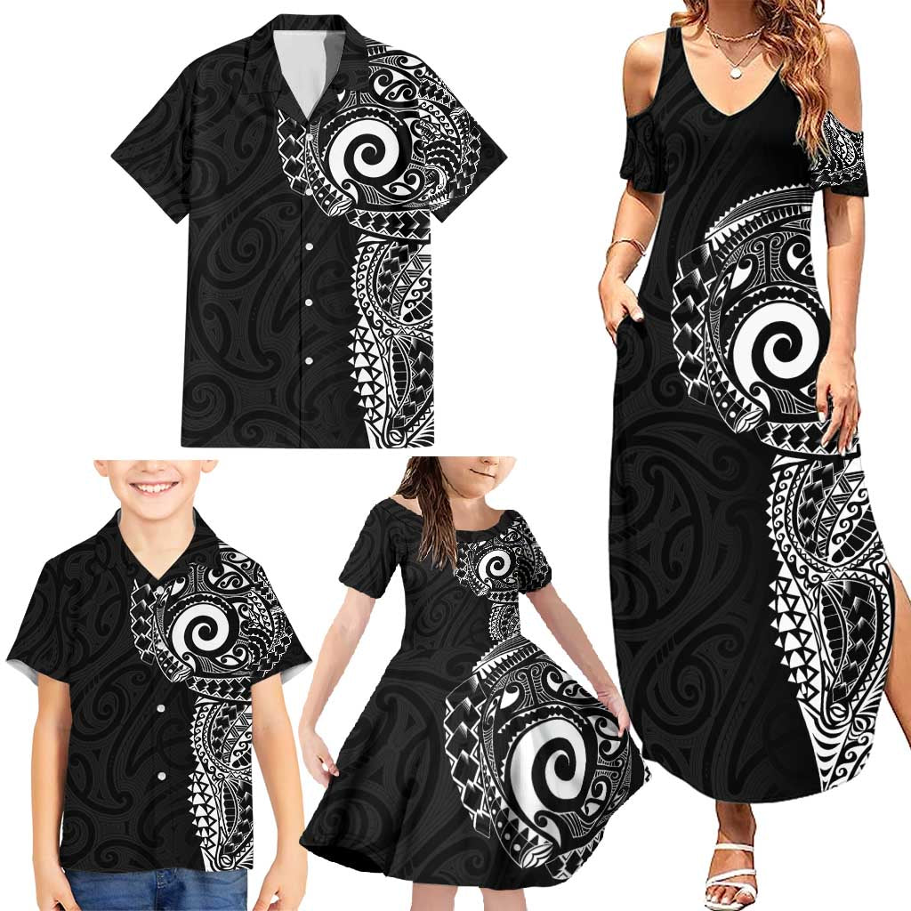 New Zealand Maori Koru Art Traditional Tattoo Family Matching Summer Maxi Dress and Hawaiian Shirt Simple Style LT03 - Polynesian Pride