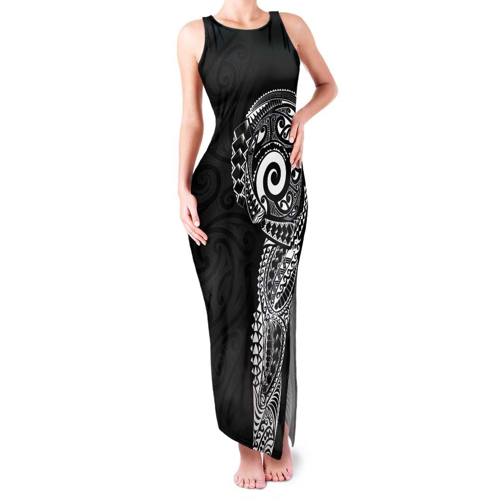 New Zealand Maori Koru Art Traditional Tattoo Family Matching Tank Maxi Dress and Hawaiian Shirt Simple Style LT03 Mom's Dress Black - Polynesian Pride