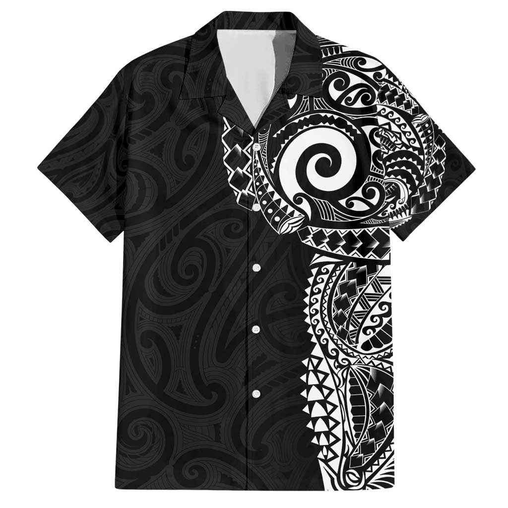 New Zealand Maori Koru Art Traditional Tattoo Hawaiian Shirt Simple Style LT03 Black - Polynesian Pride