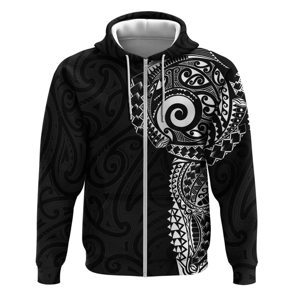 New Zealand Maori Koru Art Traditional Tattoo Hoodie Simple Style LT03 Zip Hoodie Black - Polynesian Pride