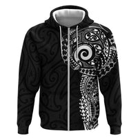 New Zealand Maori Koru Art Traditional Tattoo Hoodie Simple Style LT03 Zip Hoodie Black - Polynesian Pride