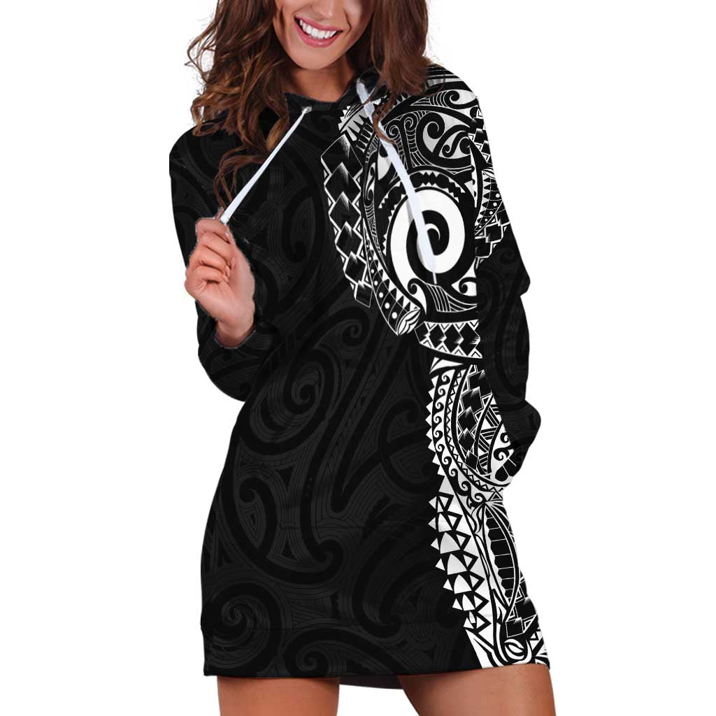 New Zealand Maori Koru Art Traditional Tattoo Hoodie Dress Simple Style LT03 Black - Polynesian Pride