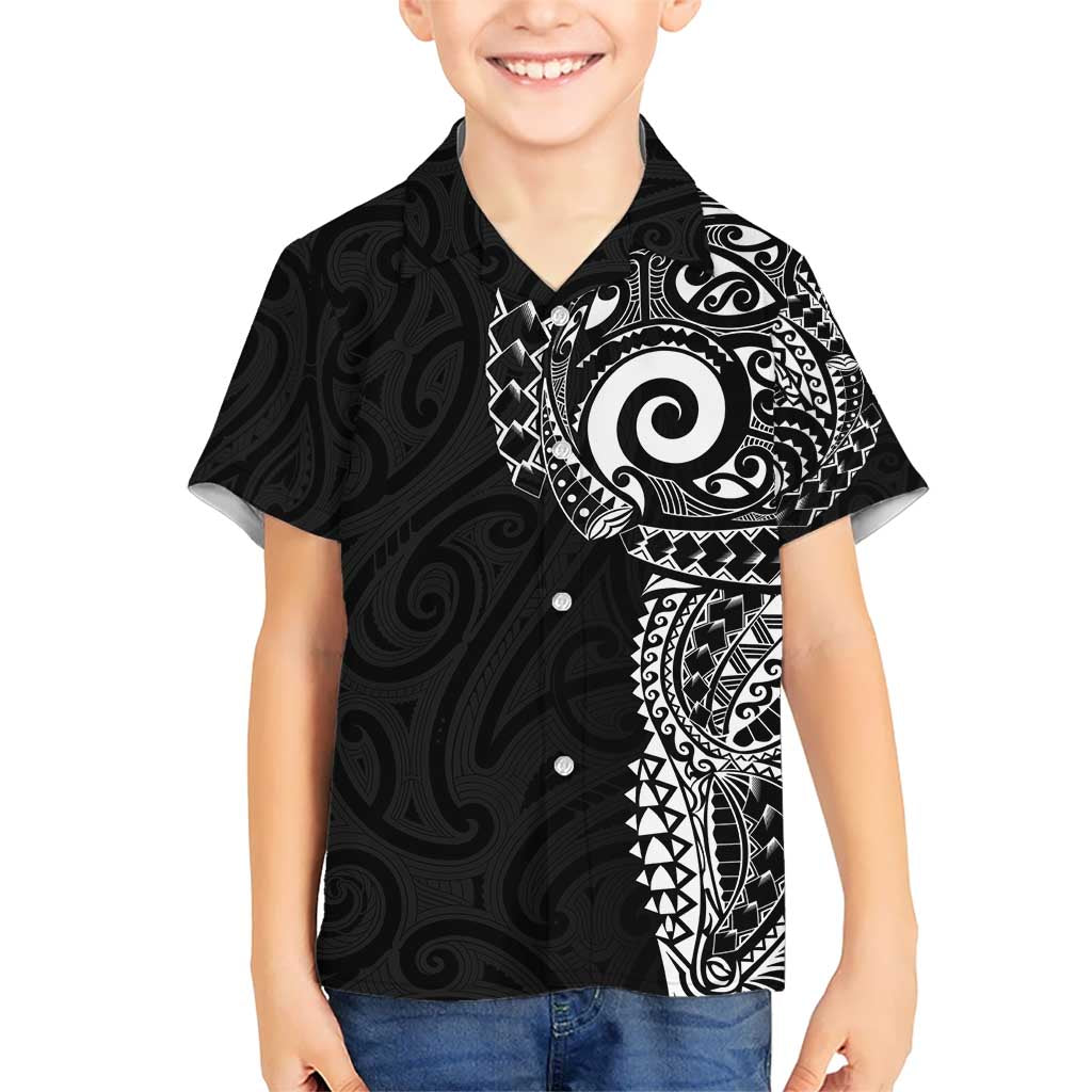 New Zealand Maori Koru Art Traditional Tattoo Kid Hawaiian Shirt Simple Style LT03 Kid Black - Polynesian Pride