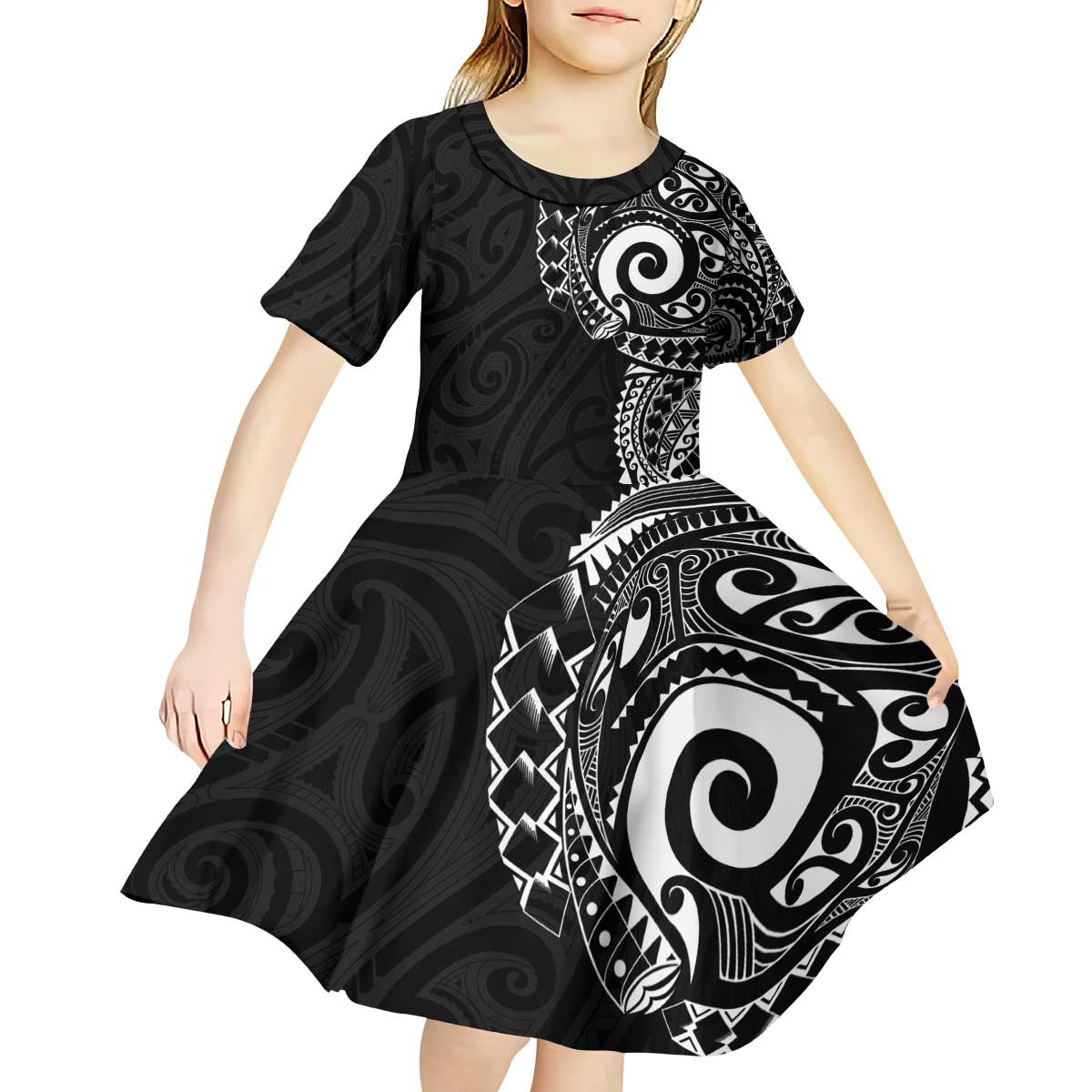 New Zealand Maori Koru Art Traditional Tattoo Kid Short Sleeve Dress Simple Style LT03 - Polynesian Pride