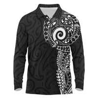 New Zealand Maori Koru Art Traditional Tattoo Long Sleeve Polo Shirt Simple Style LT03 Black - Polynesian Pride