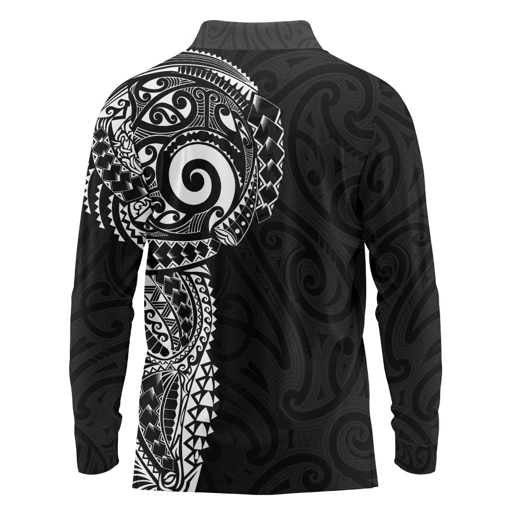 New Zealand Maori Koru Art Traditional Tattoo Long Sleeve Polo Shirt Simple Style LT03 - Polynesian Pride