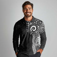 New Zealand Maori Koru Art Traditional Tattoo Long Sleeve Polo Shirt Simple Style LT03 - Polynesian Pride