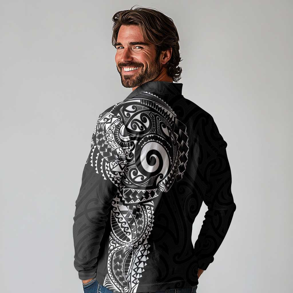 New Zealand Maori Koru Art Traditional Tattoo Long Sleeve Polo Shirt Simple Style LT03 - Polynesian Pride
