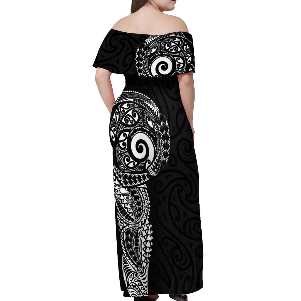 New Zealand Maori Koru Art Traditional Tattoo Off Shoulder Maxi Dress Simple Style LT03 - Polynesian Pride