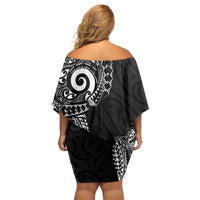New Zealand Maori Koru Art Traditional Tattoo Off Shoulder Short Dress Simple Style LT03 - Polynesian Pride