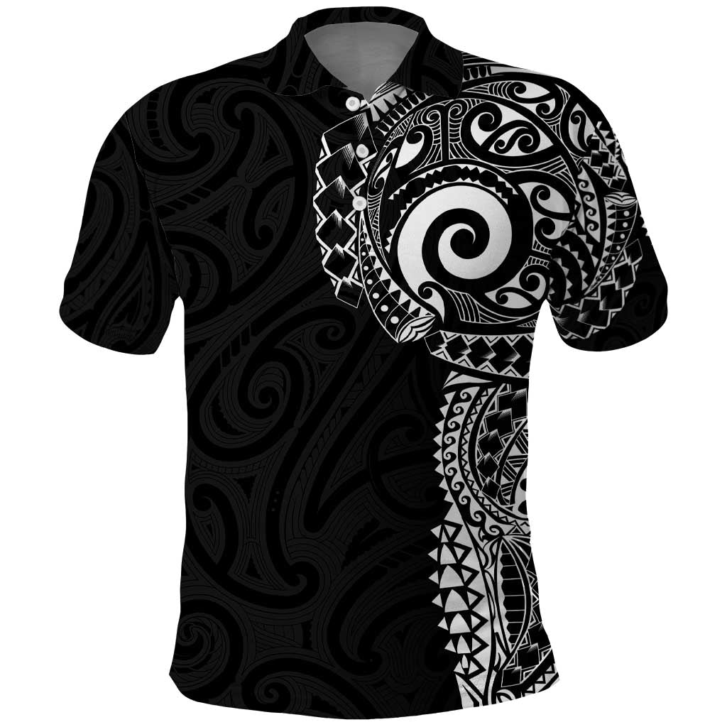 New Zealand Maori Koru Art Traditional Tattoo Polo Shirt Simple Style LT03 Black - Polynesian Pride