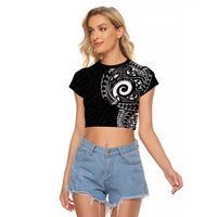 New Zealand Maori Koru Art Traditional Tattoo Raglan Cropped T Shirt Simple Style LT03 Female Black - Polynesian Pride