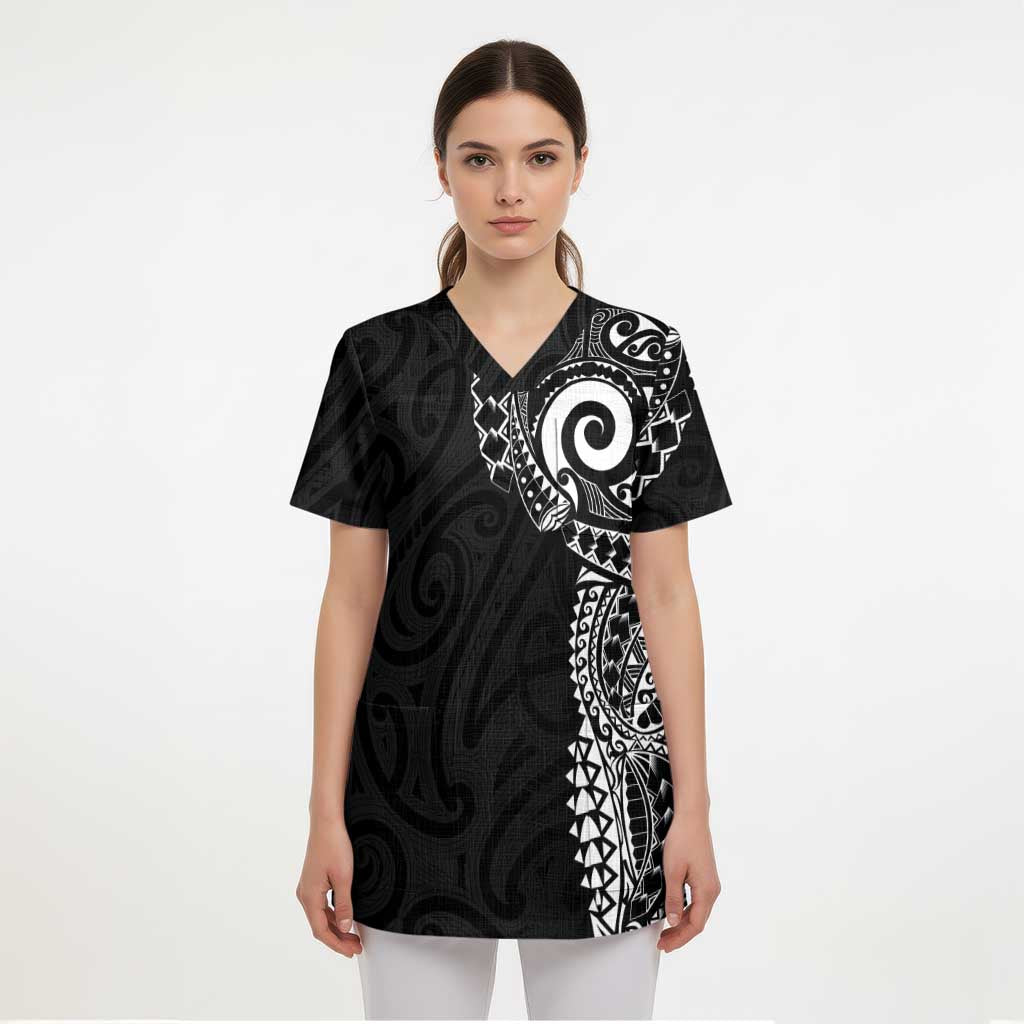 New Zealand Maori Koru Art Traditional Tattoo Scrub Top Simple Style - Polynesian Pride