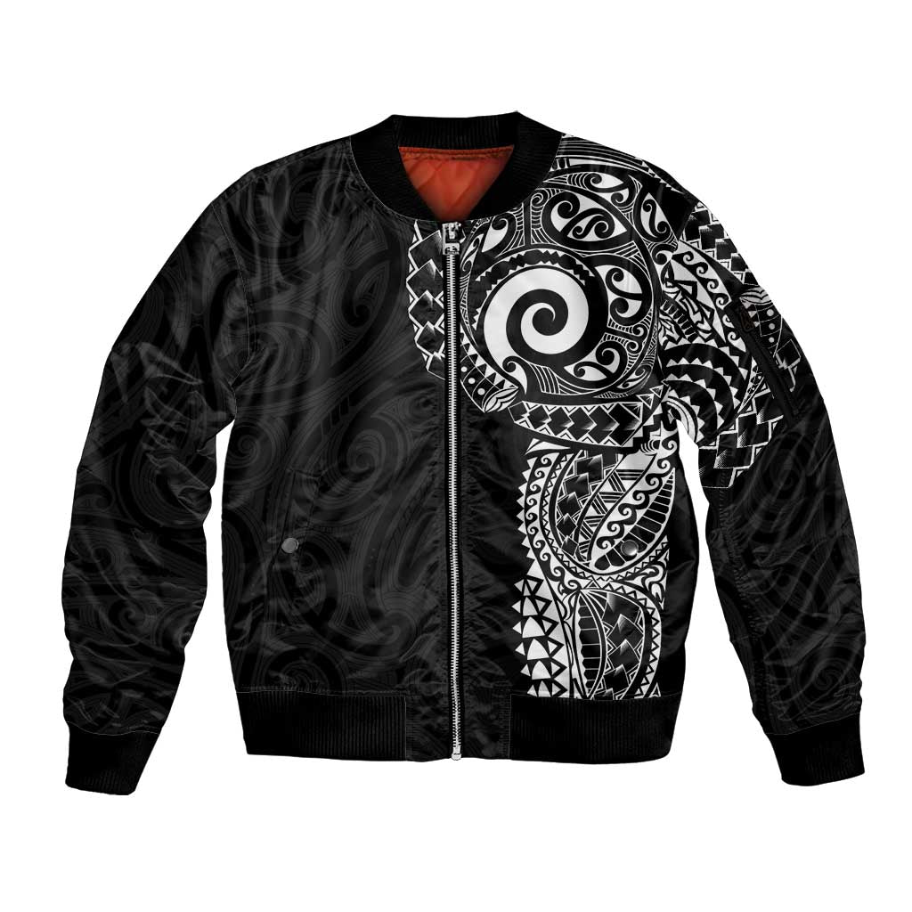 New Zealand Maori Koru Art Traditional Tattoo Sleeve Zip Bomber Jacket Simple Style LT03 Unisex Black - Polynesian Pride