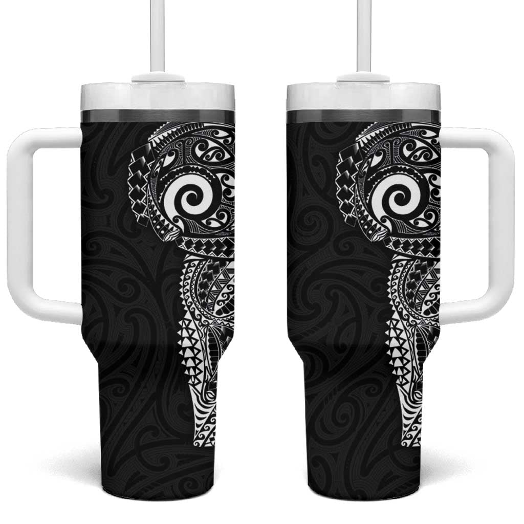 New Zealand Maori Koru Art Traditional Tattoo Tumbler With Handle Simple Style LT03 One Size: 40 oz Black - Polynesian Pride